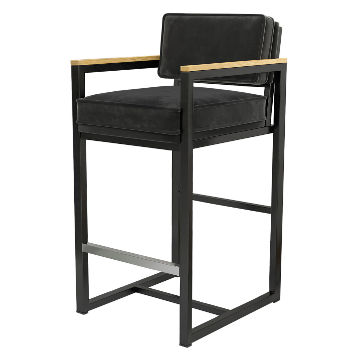 KYLA | Metal Frame Bar Stool | Velvet | Black | Black | With backrest