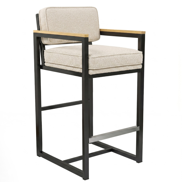 KYLA | Gastro Barhocker | Teddystoff | Beige | mit Lehne