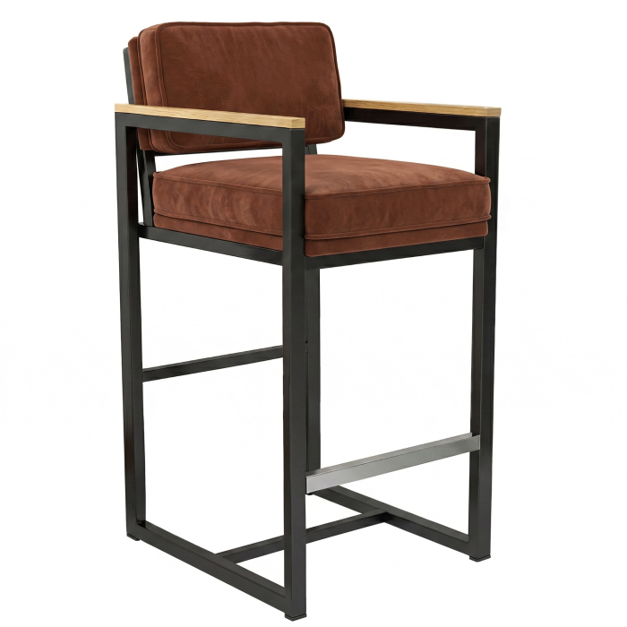 KYLA | Gastro Barhocker | Samt | Rot Bronze | mit Lehne