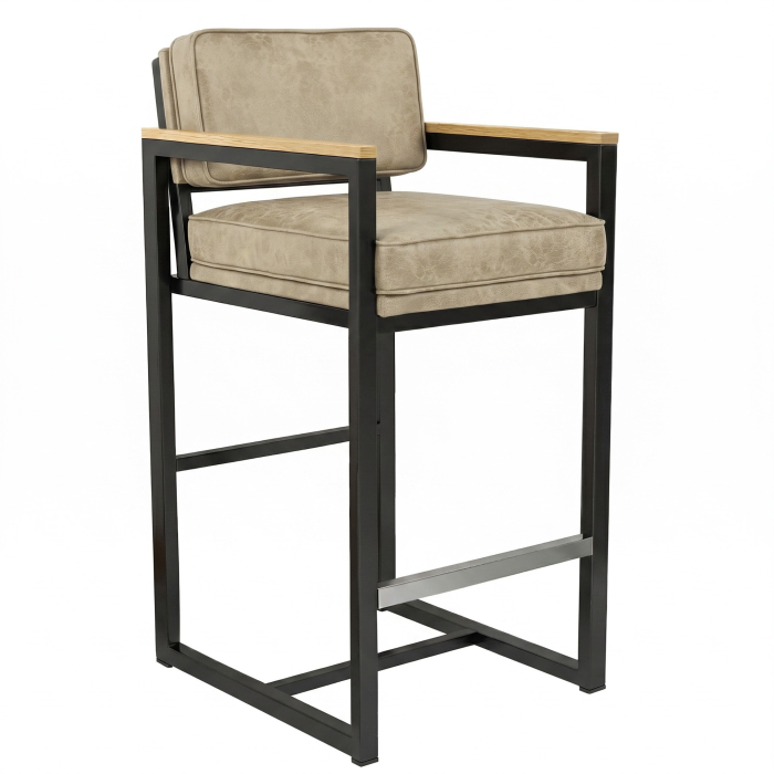 KYLA | Gastro Barhocker | Leder | Beige | mit Lehne