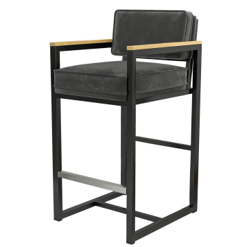 KYLA | Metal Frame Bar Stool | Velvet | Grey | Gray | With backrest