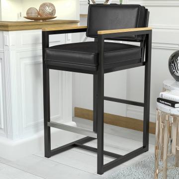 KYLA | Gastro Barhocker | Leder | Metall | schwarz | mit Lehne