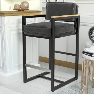 KYLA | Gastro Barhocker | Samt | Metall | grau | mit Lehne