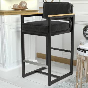 KYLA | Gastro Barhocker | Samt | Metall | schwarz | mit Lehne