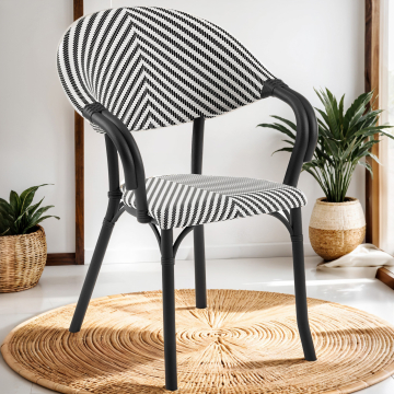 LAGOS | Bistro rotan stoel | zwart/wit | kunststof | stapelbaar