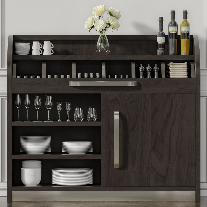 LEA | Besteckschrank | B110cm x H105 | Wenge-Schwarz | 1xTür + 4xBöden | Soft-Close