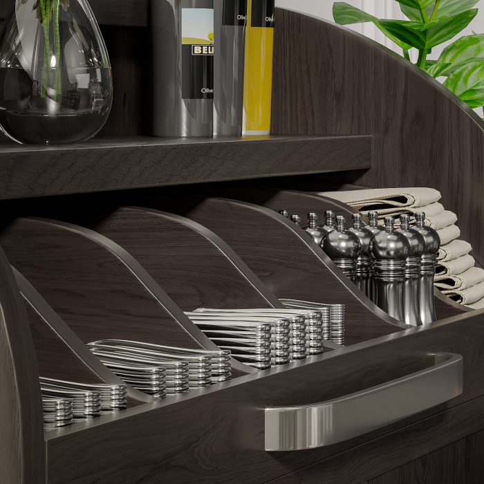 LEA | Besteckschrank | B110cm x H105 | Wenge-Schwarz | 1xTür + 4xBöden | Soft-Close