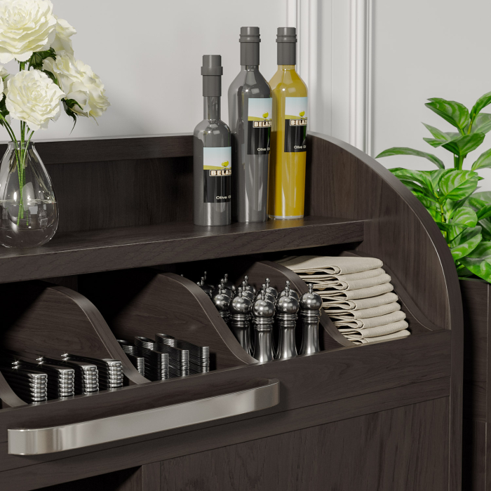 LEA | Besteckschrank | B110cm x H105 | Wenge-Schwarz | 1xTür + 4xBöden | Soft-Close