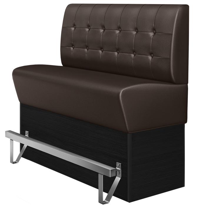 DENVER | Hög restaurangsoffa | B:H 140 x 133 cm | Brun | Chesterfield-knapp | Läder