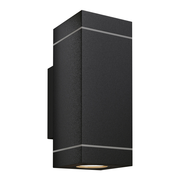 LISA | Veggspot | B:D:H 6,5 x 10 x 11 cm | Svart / aluminium | 2x20W | uteområde