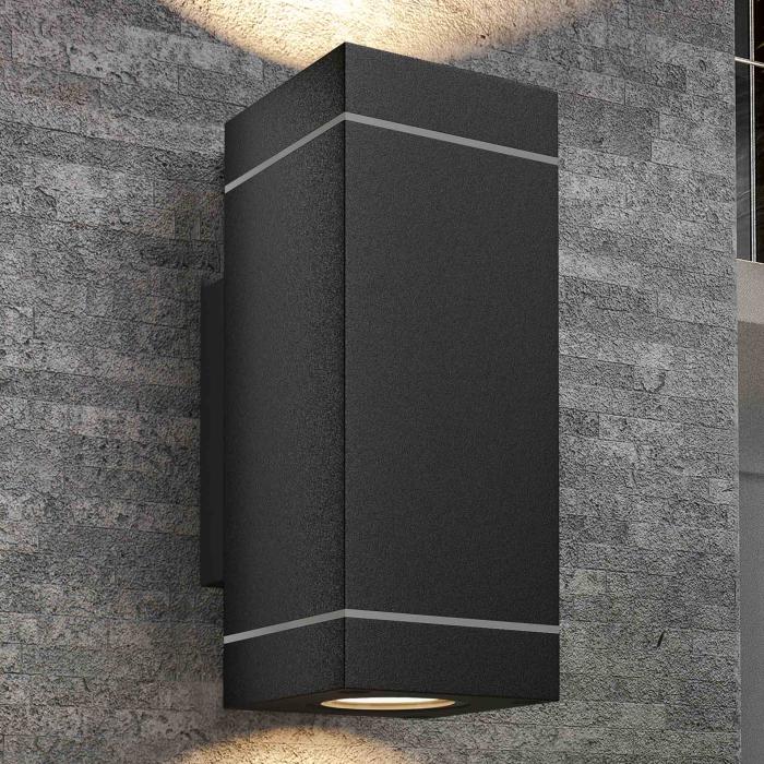 LISA | Veggspot | B:D:H 6,5 x 10 x 11 cm | Svart / aluminium | 2x20W | uteområde