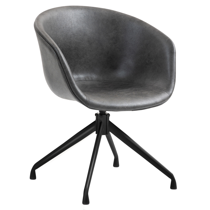 Lewis | Chaise coque | Noir | Cuir | Pied pivotant