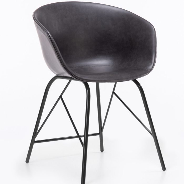 LEWIS | Schalenstuhl | Grau | Leder