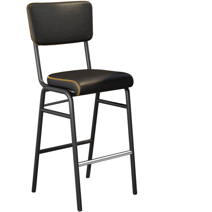 LENA | Retro Leather Bar Stool | Black | Leather
