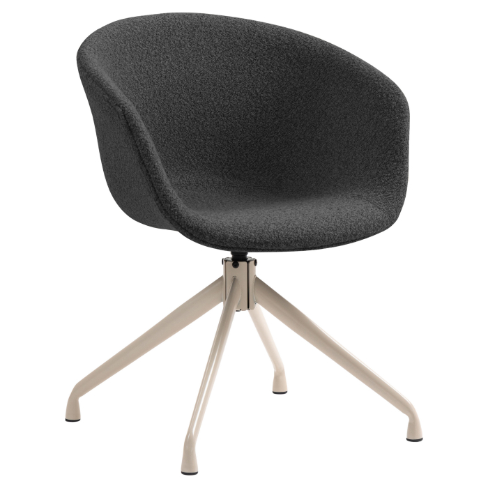 Lewis | Silla Shell | Gris oscuro | Tela Teddy | Base giratoria blanca