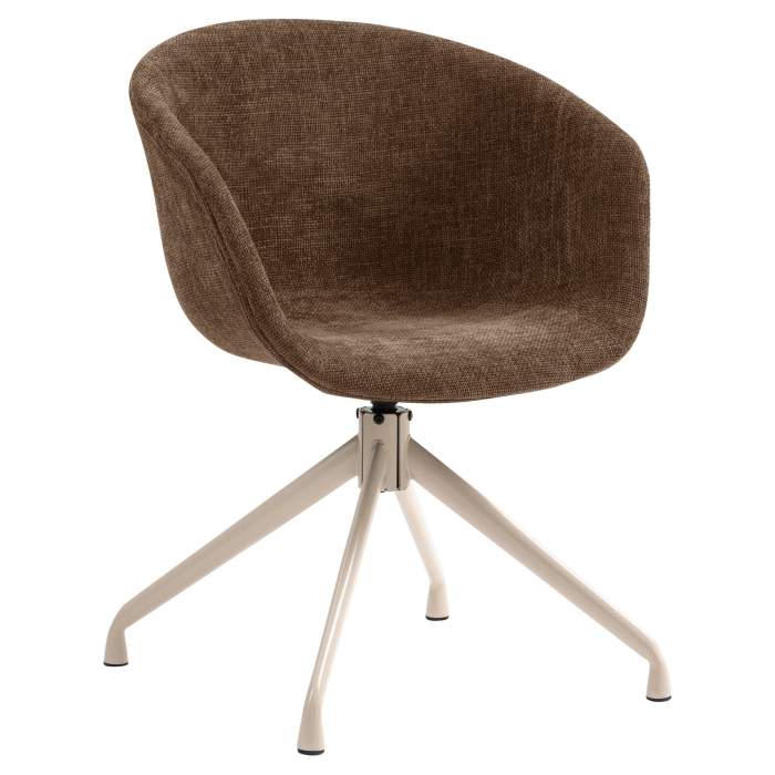 Lewis | Fauteuil coquillage | Marron | Tissu | Piètement pivotant blanc