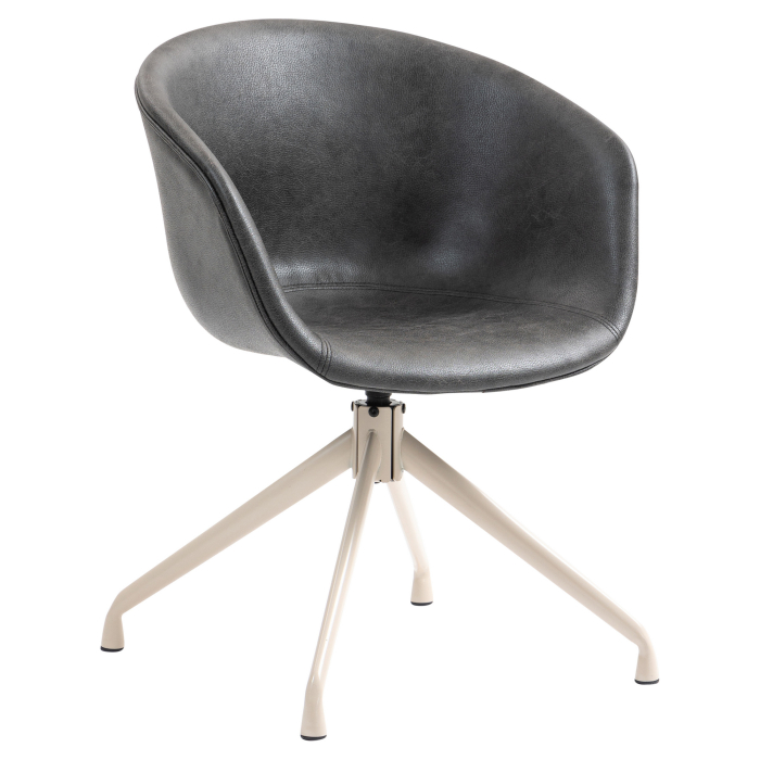 Lewis | Fauteuil coquillage | Noir | Cuir | Piètement pivotant Blanc