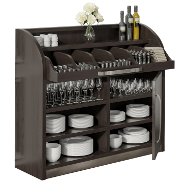LEA | Armadio per posate | B110cm x H105 | Wengé-Nero | 1 porta + 4 scaffali | Chiusura morbida