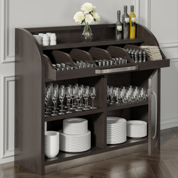 LEA | Besteckschrank | B110cm x H105 | Wenge-Schwarz | 1xTür + 2xBöden | Soft-Close