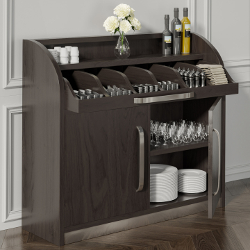 LEA | Besteckschrank | B110cm x H105 | Wenge-Schwarz | 2xTür + 2xBöden | Soft-Close