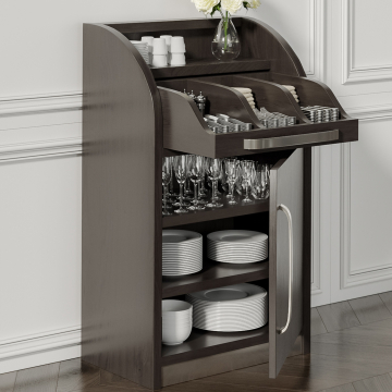LEA | Besteckschrank | B55cm x H105 | Wenge-Schwarz | 1xTür + 2xBöden | Soft-Close