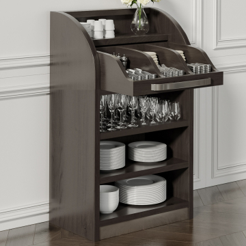 LEA | Besteckschrank | B55cm x H105 | Wenge-Schwarz | 2xBöden | Soft-Close