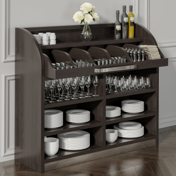 LEA | Tjenerstation | B110cm x H105 | Wenge-sort | 4xHylder | Blød lukning