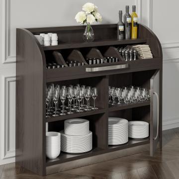 LEA | Desserte range-couverts de restaurant | L110cm x H105 | Noir wengé | 1x Porte + 2x Etagères