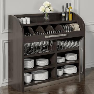 LEA | Desserte range-couverts de restaurant | L110cm x H105 | Noir wengé | 1x Porte + 4x Etagères