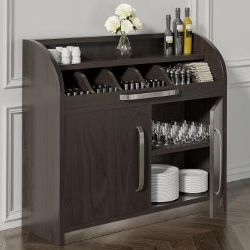LEA | Desserte range-couverts de restaurant | L110cm x H105 | Noir wengé | 2x Porte + 2x Etagères