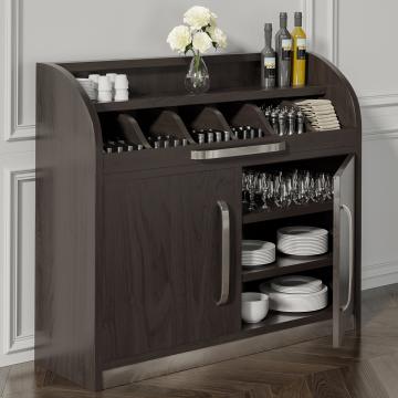 LEA | Desserte range-couverts de restaurant | L110cm x H105 | Noir wengé | 2x Porte + 4x Etagères