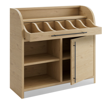 LEA | Armoire à couverts | H: 110 x 105 cm | Chêne | 1 porte + 2 étages | Fermeture douce
