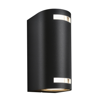 LEON | Veggspot | Ø : H 6,8 x 15 cm | Svart / aluminium | 2x11W | uteområde