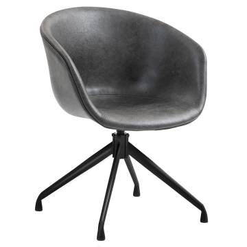 Lewis | Chaise coque | Noir | Cuir | Pied pivotant