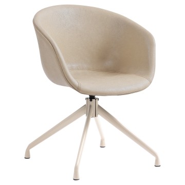 Lewis | Fauteuil coquillage | Beige | Cuir | Piètement pivotant Blanc