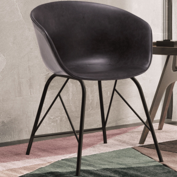 LEWIS | Sedia design | Grigio | Pelle