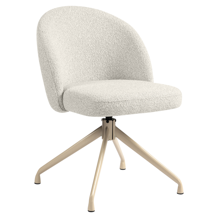 Lily | Hotellstol | Kremfarget | Teddystoff | Svingbar base | Hvit ramme