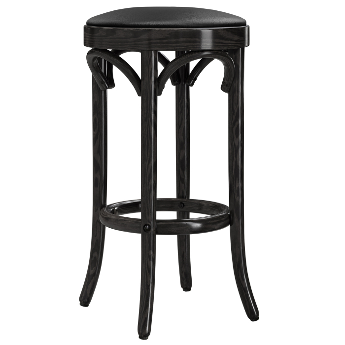 LOUIS | Taburete de bar de madera curvada | Madera / Cuero | Negro