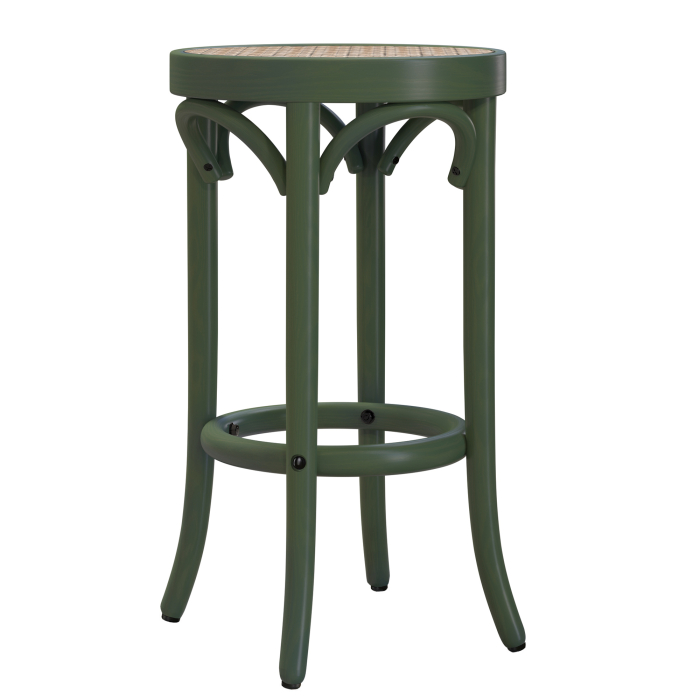 LOUIS | Tabouret de bar en bois courbé | Tressage en rotin | Vert olive