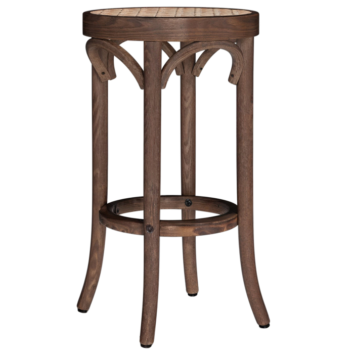 LOUIS | Tabouret de bar en bois courbé | Tressage en rotin | Patine vintage ancienne