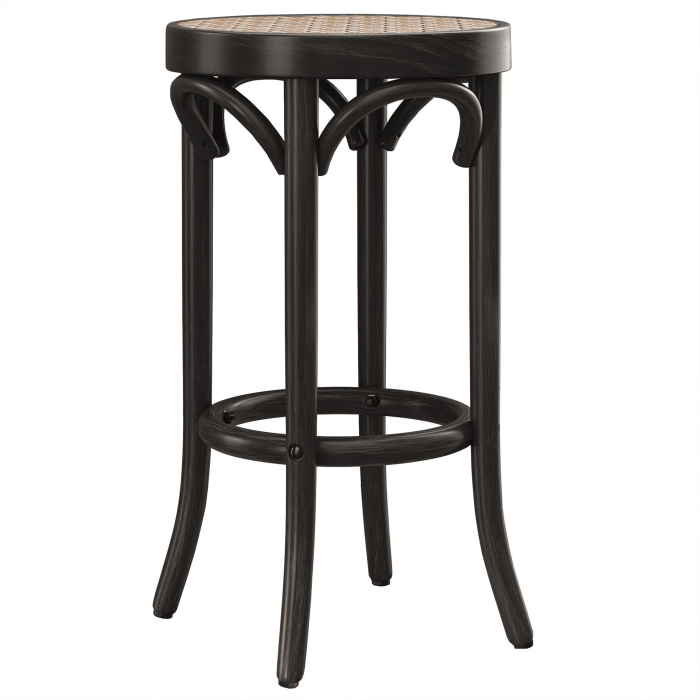 LOUIS | Taburete de bar de madera laminada | Tejido de ratán | Wengué