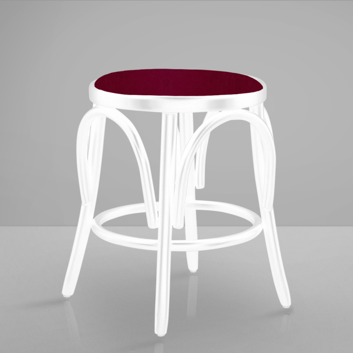 LOUIS | Taburete de madera curvada | Blanco | Cuero Burdeos