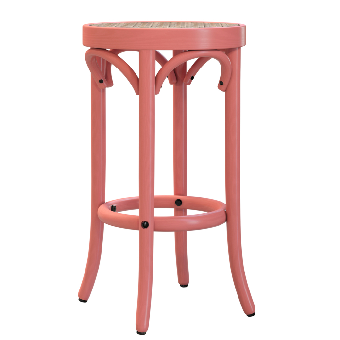 LOUIS | Sgabello in legno curvato | Intreccio in rattan | Rosa