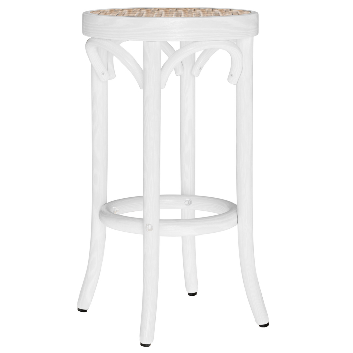 LOUIS | Tabouret de bar en bois courbé | Nattes en rattan | Blanc