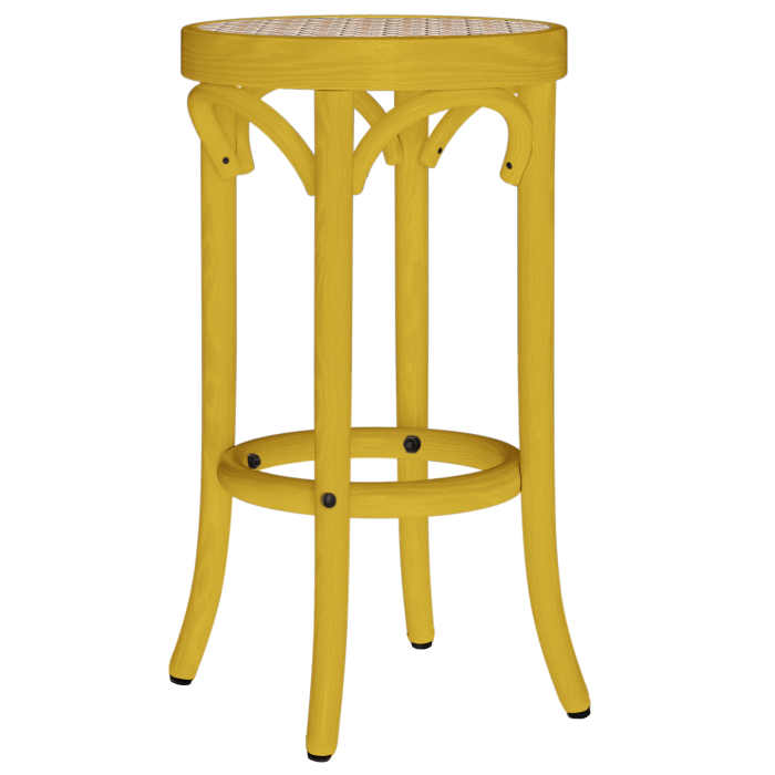 LOUIS | Tabouret de bar en bois courbé | Tressage en rotin | Jaune