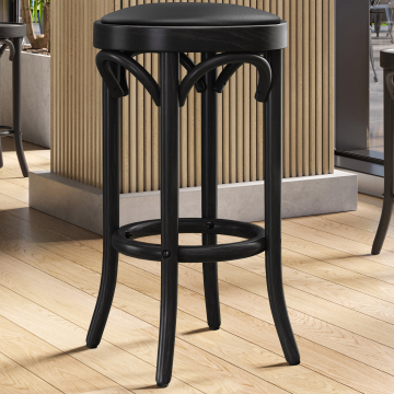 LOUIS | Taburete de bar de madera curvada | Madera / Cuero | Negro