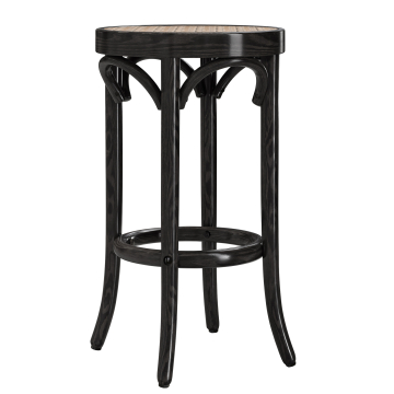 LOUIS | Bugholz Barhocker | Rattan Geflecht | Schwarz