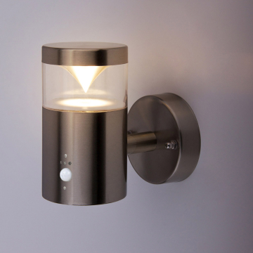 LOVIS LED Außen Sensor Wandleuchte Bewegungsmelder Silber 7W Modern 16cm IP44 A++ Rund 3000K 700lm 5000h