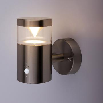 LOVIS LED Outdoor Sensor Wall Light Motion Detector Silver 7W Modern 16cm IP44 A++ Round 3000K 700lm 5000h