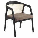 Nova | Bistro Holz Stuhl | Sitz Samt | Rattan | Taupe